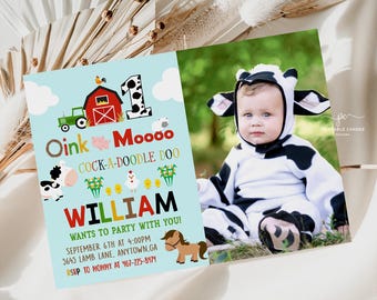 Plantilla de invitación de cumpleaños de granja: fiesta de animales de granja, foto editable