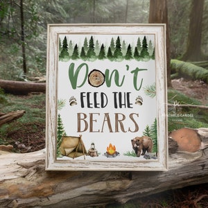 Camping Don&#39;t Feed the Bears Sign Party Decor Lumberjack One happy Camper Signs Birthday Party Printables Instant Download OHPNT