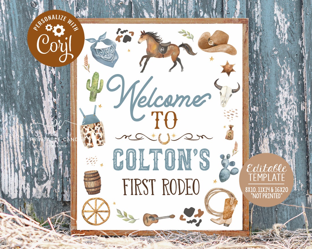Cowboy Welcome Sign 1st Rodeo Birthday Party Theme Wild West Door Sign ...