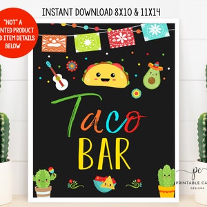 Taco Bar Sign Cinco De Mayo Taco Party Verjaardag Fiesta Baby Shower Mexicaanse Cactus Afdrukbaar bestand Direct downloaden