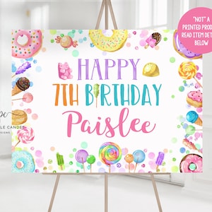 Candy Party Backdrop Buffet Table Backdrop Candy Bar Lollipop Donut Sweet Shop Birthday Decor Poster Printable Background