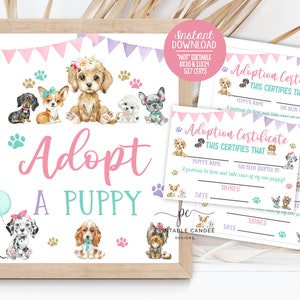 Pet Adoption Sign Dog Birthday Party Adopt a Pet Decor Kitten Theme Girl Cat Activities Watercolor Printable Decor