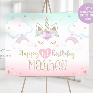 Pastel Unicorn Party Backdrop, Unicorn Backdrop, Unicorn Birthday, Photo Backdrop, Unicorn Background Poster, Printable Backdrop Banner image 1