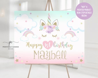 Pastel Unicorn Party Backdrop, Unicorn Backdrop, Unicorn Birthday, Photo Backdrop, Unicorn Background Poster, Printable Backdrop Banner