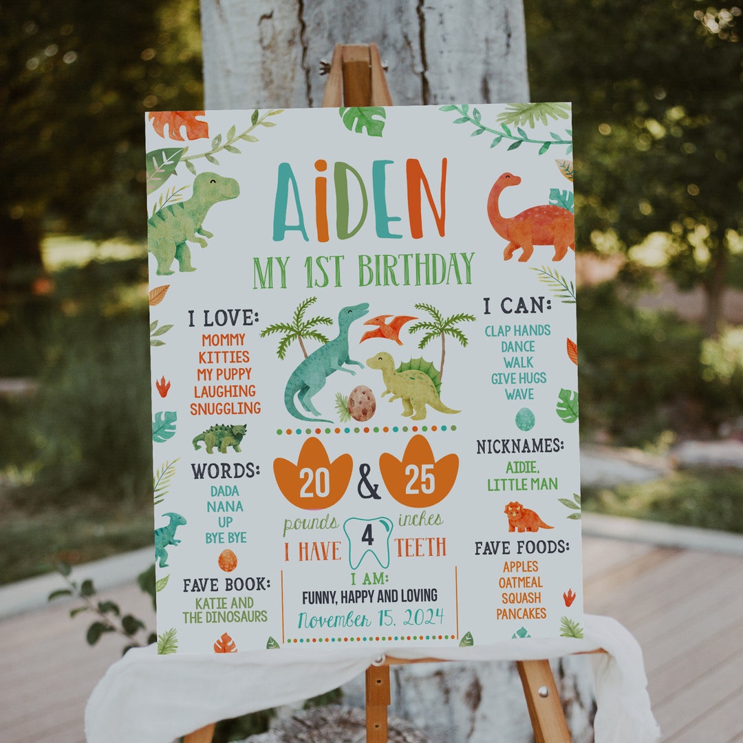 Editable Dinosaur Milestone Sign Boy Dino 1st Birthday Party Theme ...