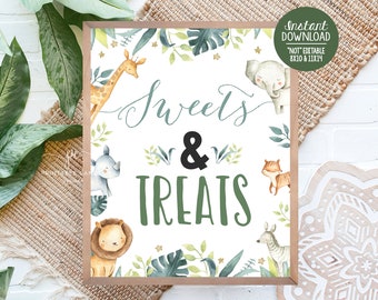 Safari Birthday Sweet Treats Sign Wild Boy Jungle Food Snack Station Animal Theme Party Decor Printable Digital download