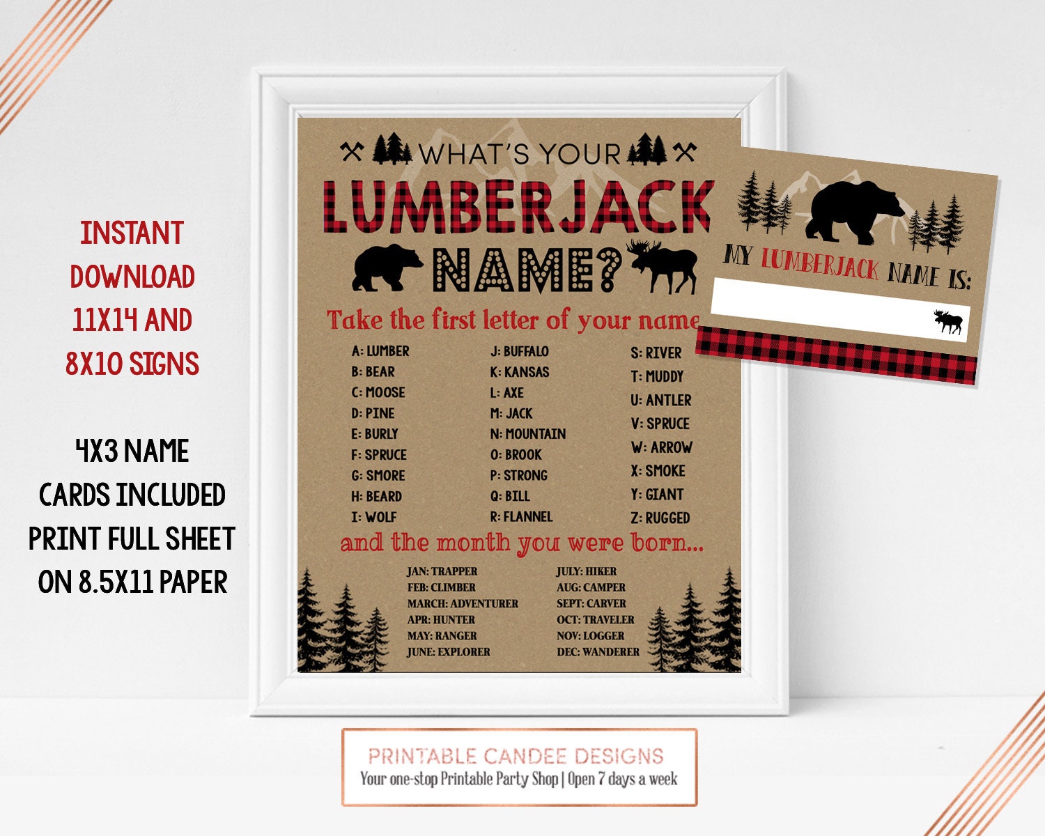 Lumberjack name game Bear Moose Deer Theme Party Decor Etsy