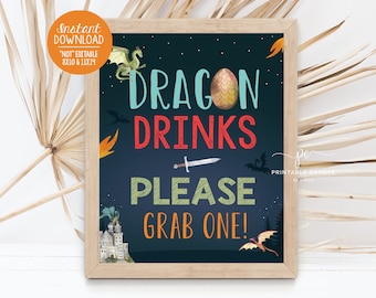 Dragon Drink Sign Dragon Birthday Party Printables Dragon Water Boy Birthday Theme Instant Download