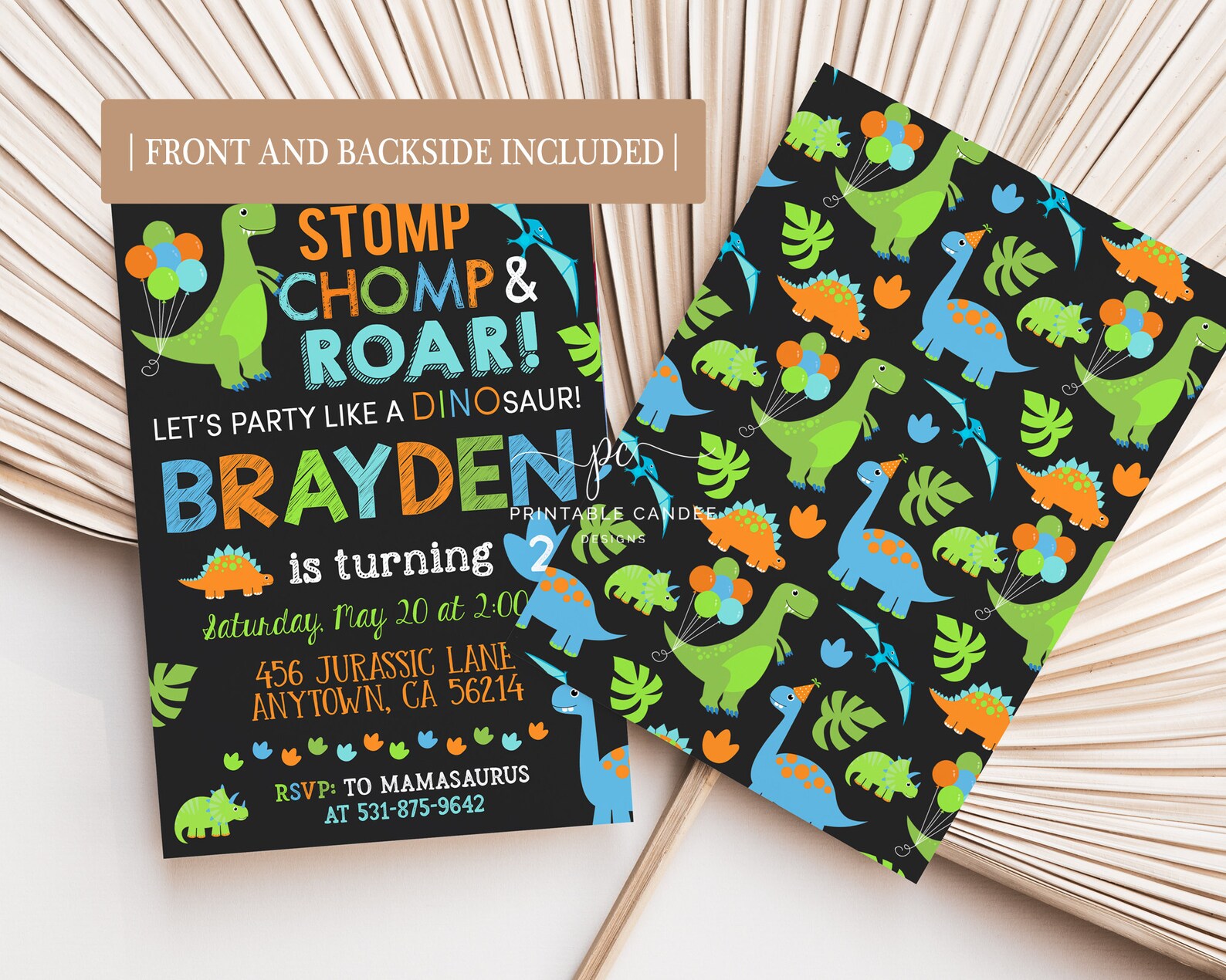 Editable Dinosaur Birthday Invitation Dino Boy Invite Blue Chalk Theme ...