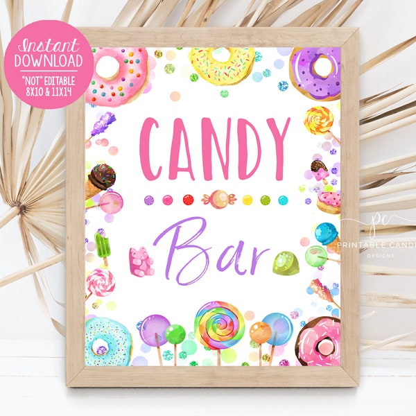 Candy Bar Sign Lollipop Donut Girl Sweet Shop Birthday Decor Party Table Instant Download Printable