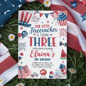 Editable 4th of July Girl Birthday Invite Little Firecracker Editable Invitation Template Printable LFJD