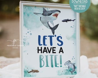 Shark Come take a Bite Sign Summer Boy Birthday Ocean Party Theme Table Sign Printable Decor SHB24