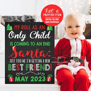 Anuncio de embarazo navideño Carta de Querido Papá Noel para hermano o hermana mayor Pizarra Letrero imprimible Digital