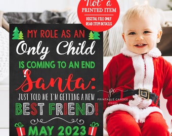 Christmas Pregnancy Announcement Holiday Dear Santa Letter Big Brother or Sister Chalkboard Printable Sign Digital