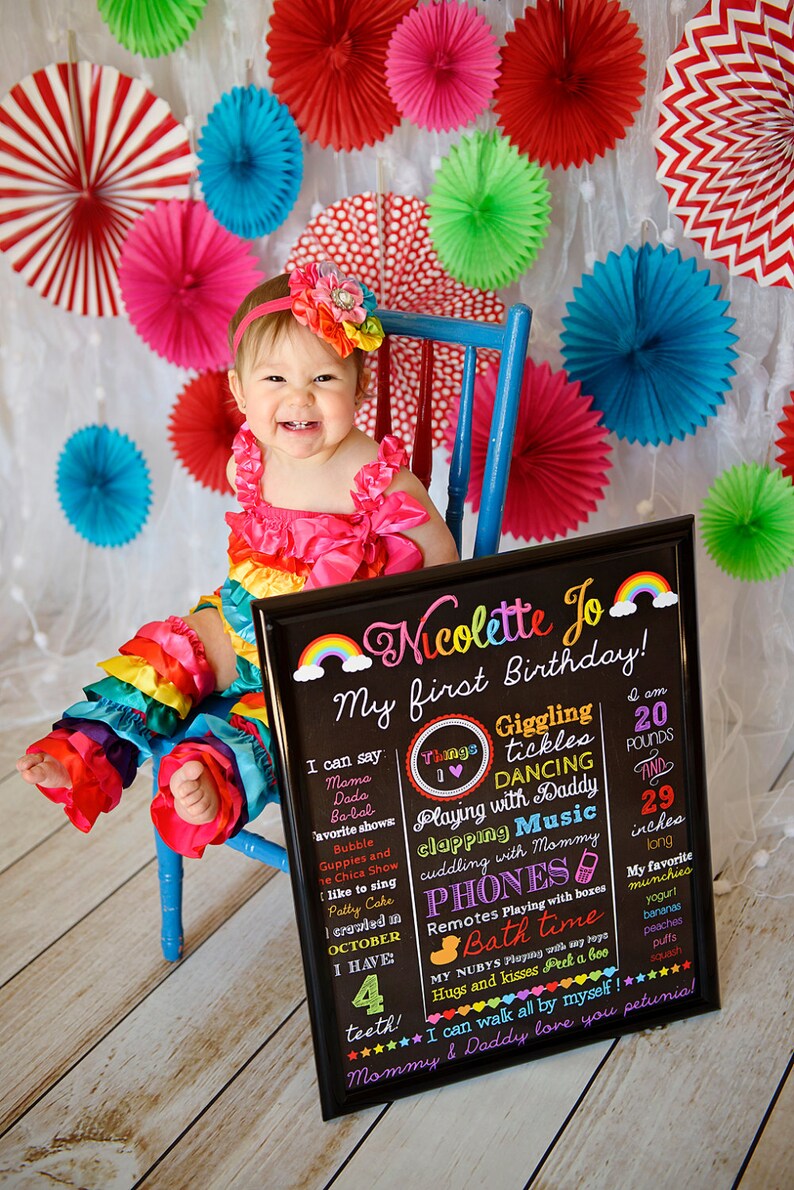 Rainbow First Birthday Chalkboard Sign Rainbow Chalkboard Etsy