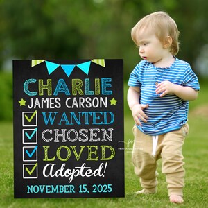 Editable Adoption Announcement Sign Green Blue Son Chosen Adopted Boy Poster Photography Prop Printable Template
