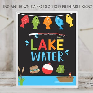 Fishing Drink Sign Fish Water Table Sign Chalk Fishing Party Signs Fishing Decor The Big One Printable Instant Download