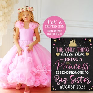 Anuncio de la hermana mayor de la princesa Signo de embarazo Corona de oro rosa Accesorio de sesión de fotos promocionado a Bis Sis Póster Archivo imprimible