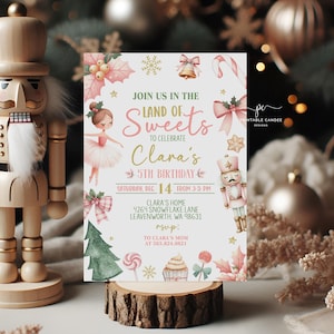 Editable Nutcracker Birthday Invitation Winter Sugar Plum Fairy Invite Girl Pink Party Template Printable