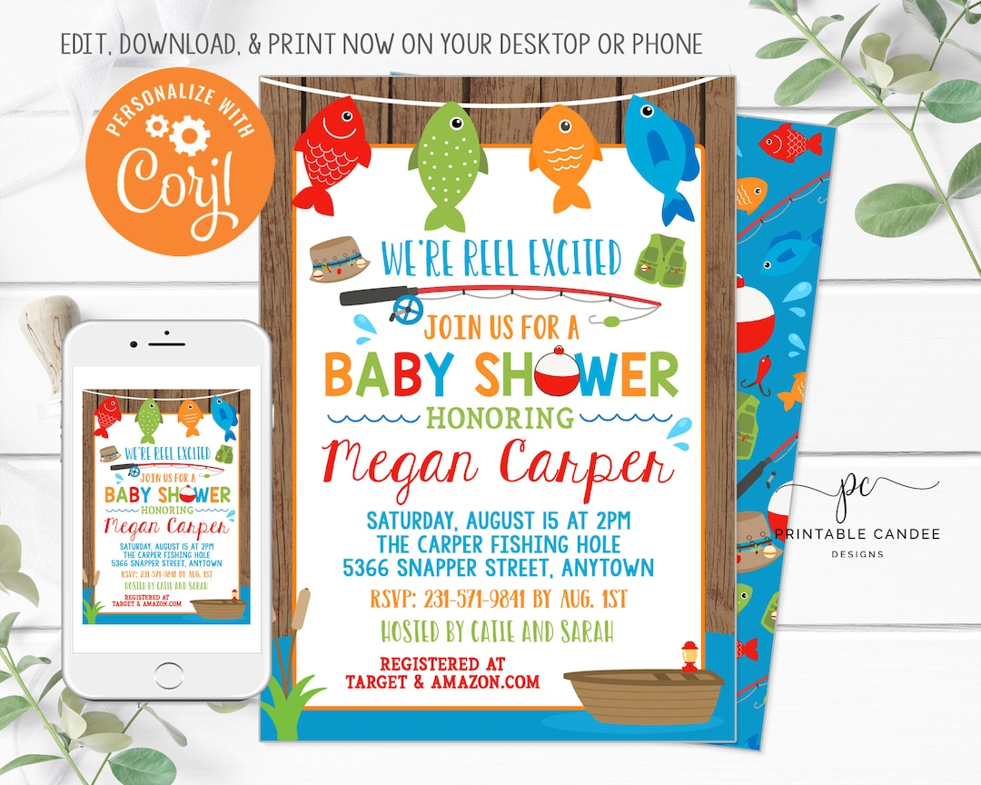 Fishing Baby Shower Invitation Template It's a Boy Fishing Invite ...