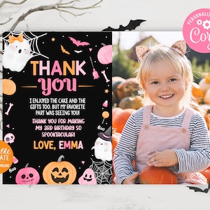 Bearbeitbare Halloween Mädchen Geburtstag Danke Pink Ghost Theme Spooktacular Vorlage Sofortiger Download Printable