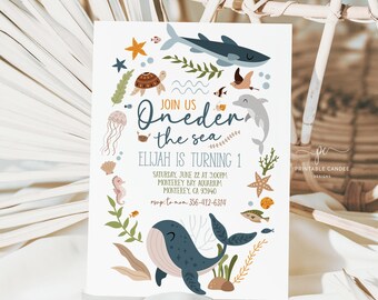 Editable Under The Sea 1st Birthday Invitation Kids Nautical Party Invite Boho Ocean Animals Template Printable File UTSBI