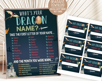 Dragon Name Game Sign Dragon Birthday Party Printables Dragon Boy Birthday Theme Instant Download