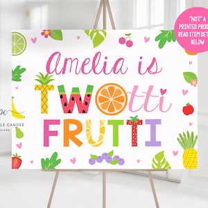 TWOtti Frutti Party Table Backdrop Tropical Summer Birthday Decor Tutti Fruit Watermelon Poster Printable Background TFWT