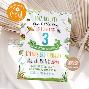 Invitación de insecto Fiesta de cumpleaños de insecto Invitación de cumpleaños de cualquier edad Plantilla de tema de insecto de cumpleaños de insecto