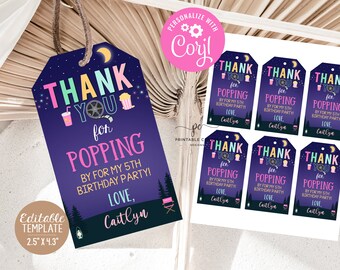 Backyard Movie Night Favors Outdoor Birthday Party Under The Stars Editable Template Girl Sleepover Favor Tags Instant Download