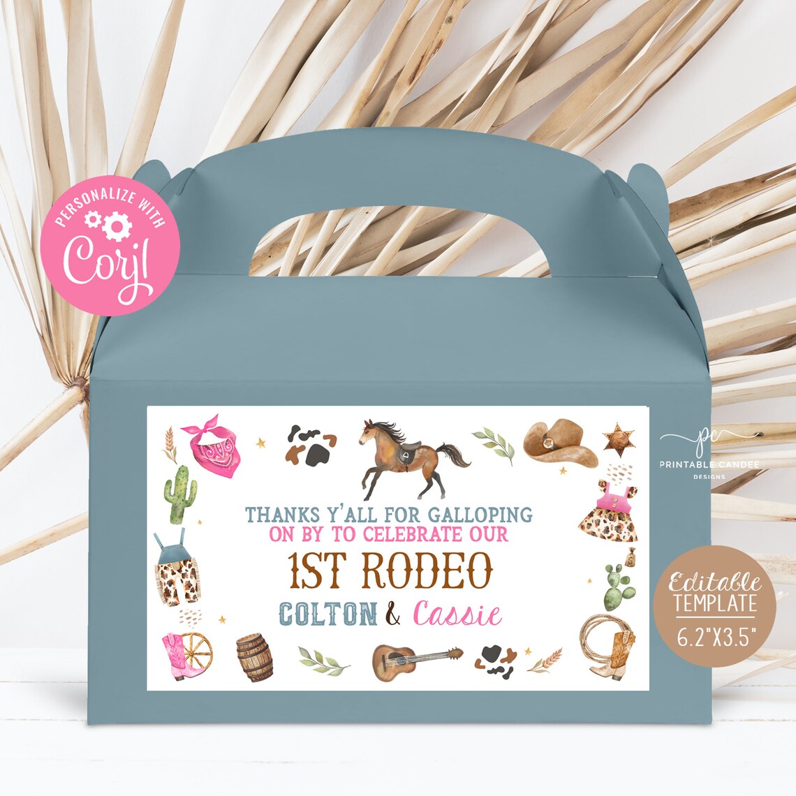 Pink Rodeo Theme Gable Box Editable Cowboy Cowgirl Gable Box Labels 1st Rodeo Birthday Theme ...
