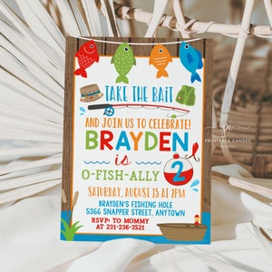Fischen-Geburtstags-Einladung Ofishally Invite bearbeitbare Vorlage druckbare TTBF