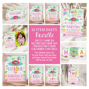Twotti Frutti Pool Party Bundle Tutti Frutti Editable Invite Summer Party Signs Fruit Party Decor Favors Printable Package TFPT