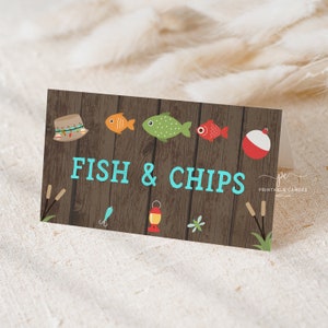 Editable Fishing Food Tents Rustic Fish Food Labels Party Decor The Big One Printables Food Tent Template WFPT