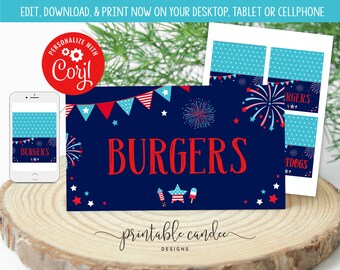 4th of July Food Labels Red White and Blue Firecracker Birthday Food Table Tents Patriotic Party Decor Download Printable