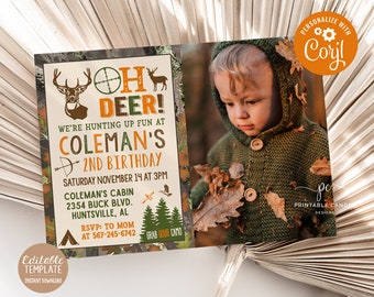 Oh Deer Hunting Birthday Invitation Camo Party Invite Hunting Theme Instant download Editable Template