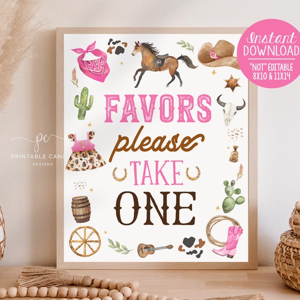 Cowgirl Favor Sign 1st Rodeo Birthday Party Theme Wild West Favors Pink Ranch Decor Printables Instant Download