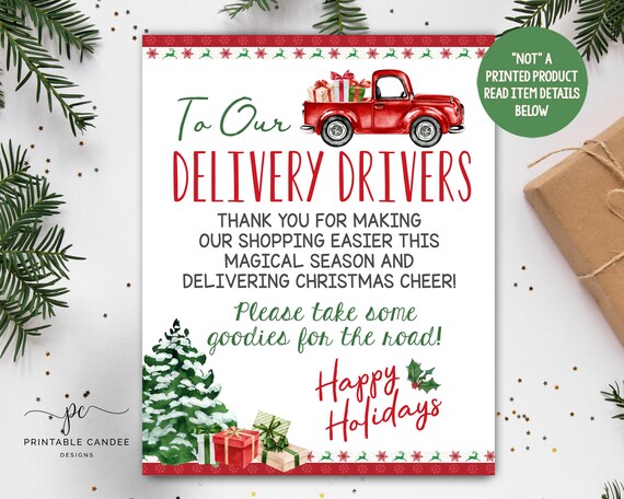 Delivery Driver Sign Thank You Christmas Printable Mail Man | Etsy