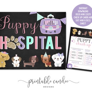 Puppy Hospital Check Up Party Game Girl Dog Birthday Sign Pink Adorable Pet Theme Vet Printable Files