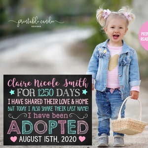 Adoption Announcement Sign Daughter Digital Chalkboard Adopted Poster Girl Photoshoot Prop Printable File