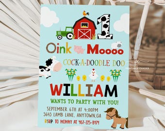 Farm Birthday Invitation Template Barnyard Animals Party Editable File
