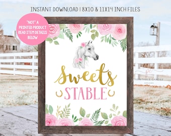 Sweets Stable Sign Horse Birthday Party Table Floral Horse Cowgirl Decor Horse Farm Horseback Riding Instant Download