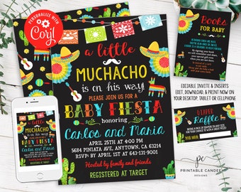 Fiesta Baby Shower Invitation Muchacho Mexican Cactus Taco Party It&#39;s a Boy Invite Diaper raffle Editable File Printable