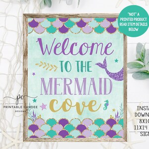 Mermaid Cove Welcome Sign Purple Teal Gold Birthday Party Theme Mermaids Decor Instant Download Printable File