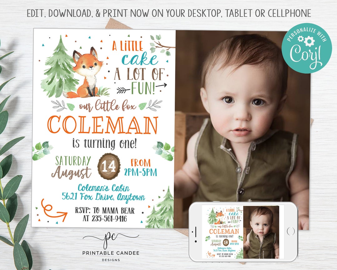 EDITABLE Fox Birthday Invitation Forest Animals Party Invite Woodland ...