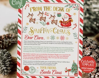Editable Personalized Letter from Santa Claus North Pole Mail From The Desk of Santa Christmas Eve Template Instant Download Printable
