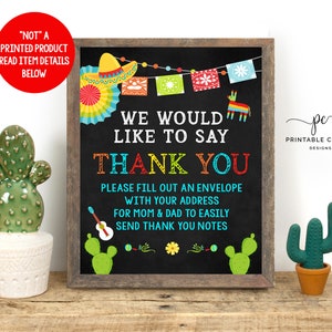 Fiesta Thank you Table Sign Printable Mexican Cactus Baby Shower Game Envelope Decor Instant Download