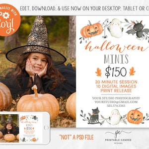Halloween Minis Session Template Fall Costume Photography Pumpkin Mini Sessions Photographer Marketing File NOT a PSD