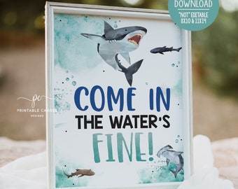 Shark Pool Zeichen Geburtstag Junge Sommer Ocean Party Thema Tischdekoration Printable Dekor SHB24