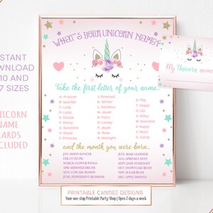 Unicorn name game, Unicorn party, Unicorn Birthday, Unicorn Party Sign, Unicorn Printable, Unicorn Favors, Instant Download